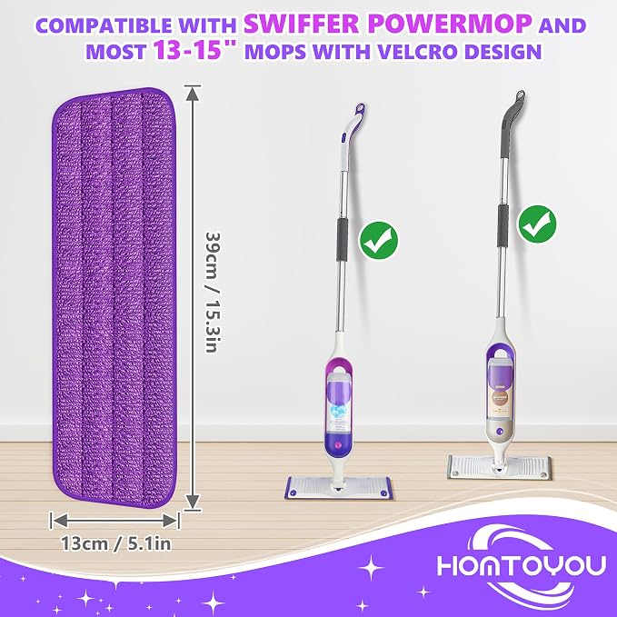 HOMTOYOU Reusable Pads Refills for Swiffer Power Mop: 6 Pack Microfiber Pad for - Image 3