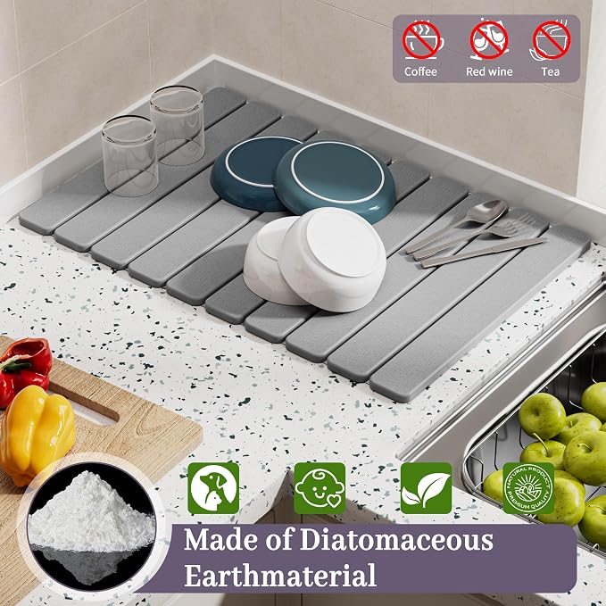 Large Stone Dish Drying Mats for Kitchen Counter – Foldable Quick Dry Stone Mat - Image 4