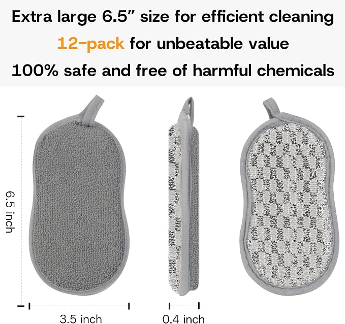 Multi-Purpose Scrub Kitchen Sponges – 12 Pack Dish Sponge, Dual-Sided - Image 6