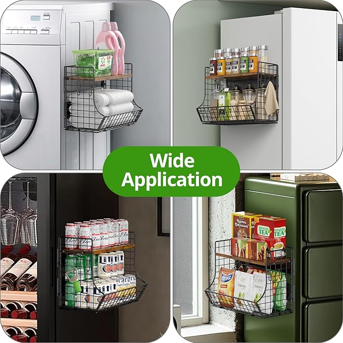 Magnetic Shelf for Fridge with Wood Lid, Fruit Potato and Onion Storage Bins - Image 5