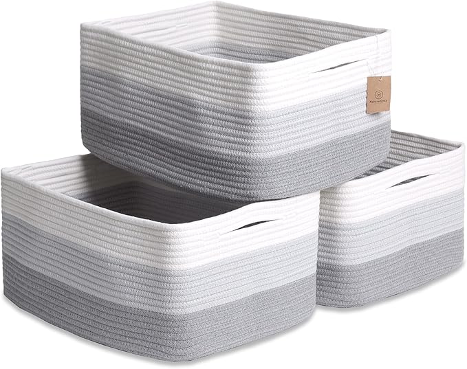 NaturalCozy Storage Baskets 16.8”x13”x7.6” Cotton Rope Woven Baskets by NaturalCozy