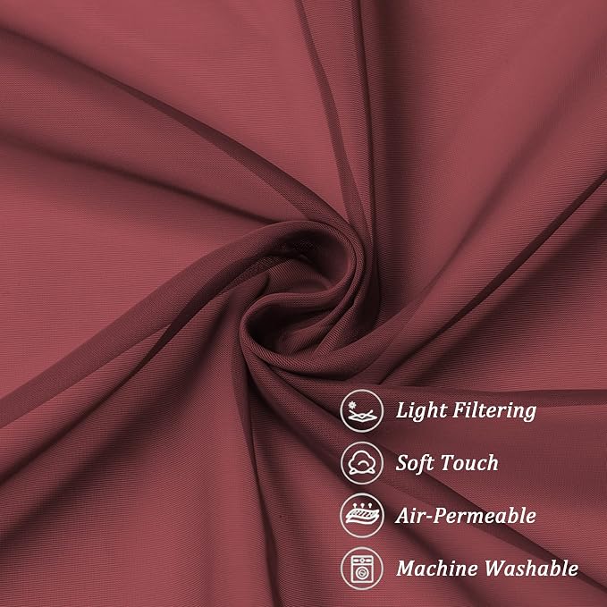 Chyhomenyc Burgundy Sheer Curtains 84 Inches Long 2 Panels Set, Light Filtering - Image 6