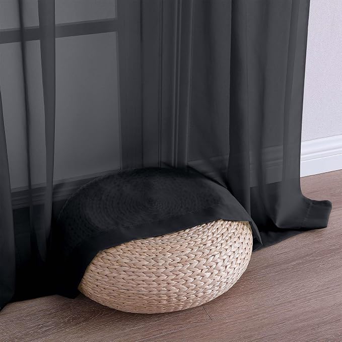 Chyhomenyc Extra Long Black Sheer Curtains 108 Inches Long 2 Panels, Light - Image 7