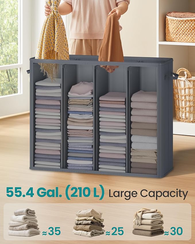 SONGMICS 55.4 Gallon Laundry Hamper, 4-Compartment Laundry Basket Sorter - Image 3