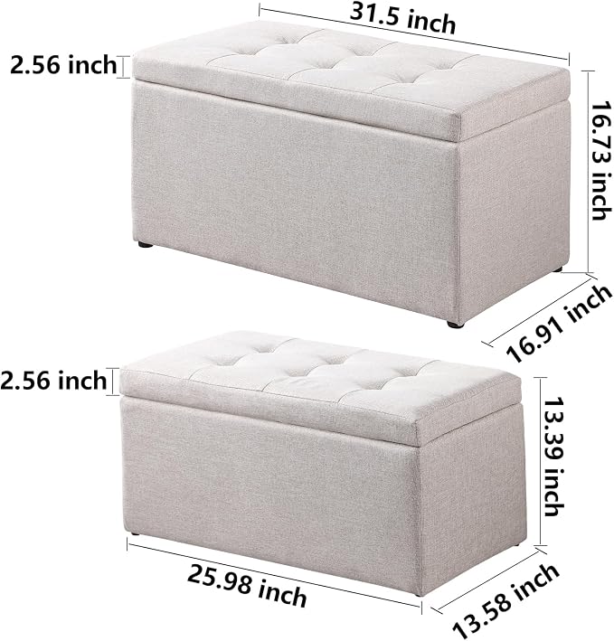 Storage Ottoman Bench with 2.56-inch Thick Seat, 31.5 inch Nesting Ottoman Set - Image 2