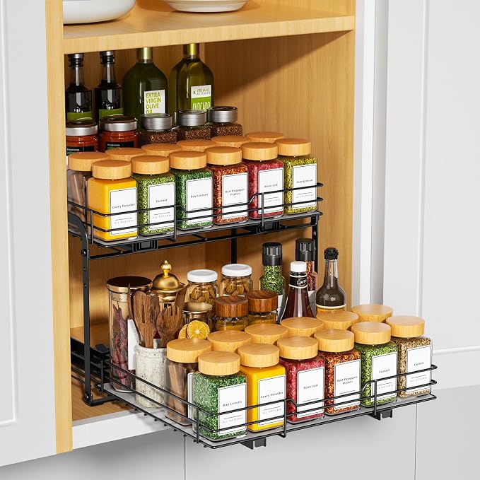 RCHYFEED Spice Organization for Cabinet, 2 Tier Pull out Spice Rack Organizer - Image 3