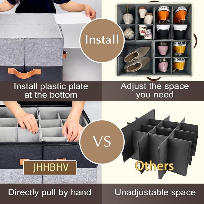 2 Pack Shoe Organizer for Closet, Adjustable Shoe Box Storage Containers - Image 3