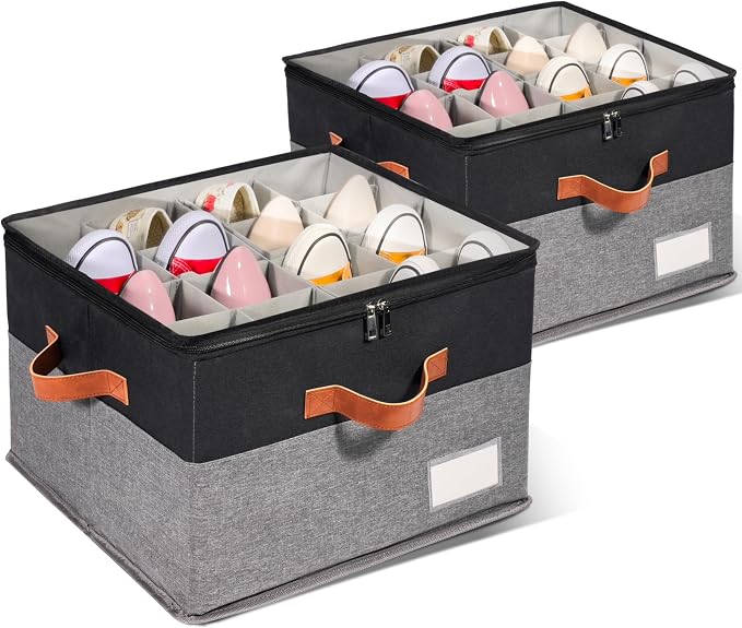 2 Pack Shoe Organizer for Closet, Adjustable Shoe Box Storage Containers by JHHBHV