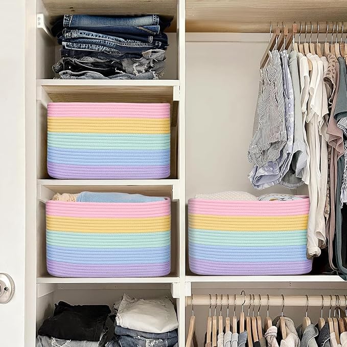 Shelf Baskets for Organizing, Woven Storage Basket for Shelves，Cotton Rope - Image 5