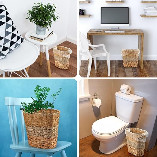2 Pcs Wicker Trash Can with 50 Small Trash Bag Wicker Waste Woven Basket with - Image 6