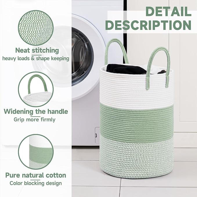 CLHMILY&Z 40L Laundry Basket Round Storage Rope Basket - Image 2