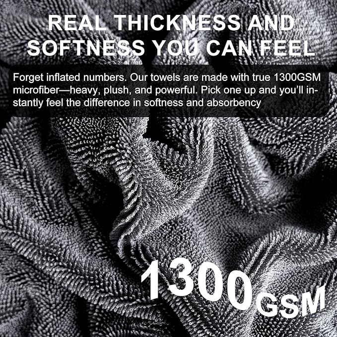 2 Pack XL Car Drying Towel – 1300GSM Ultra Absorbent Microfiber, Twisted Loop - Image 4