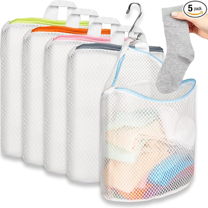 5Pcs Hanging Laundry Bags for Socks by Cociat