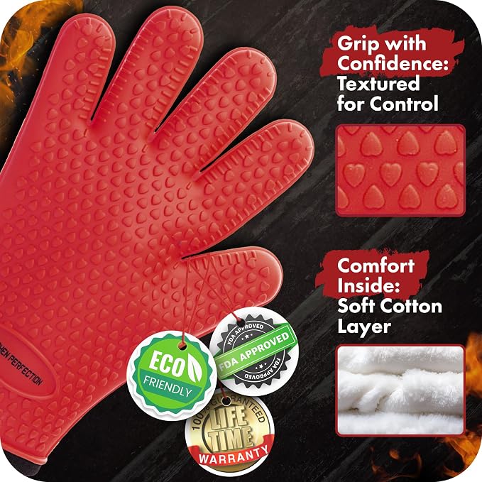 KITCHEN PERFECTION Silicone Smoker Oven Gloves -Extreme Heat Resistant BBQ - Image 4