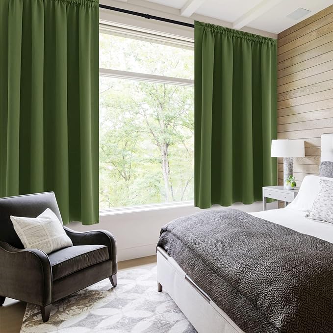 DWCN Olive Green Room Darkening Blackout Curtains - Image 2