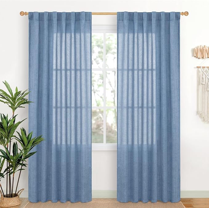 YoungsTex Denim Blue Linen Curtains 80 Inch Length by YoungsTex