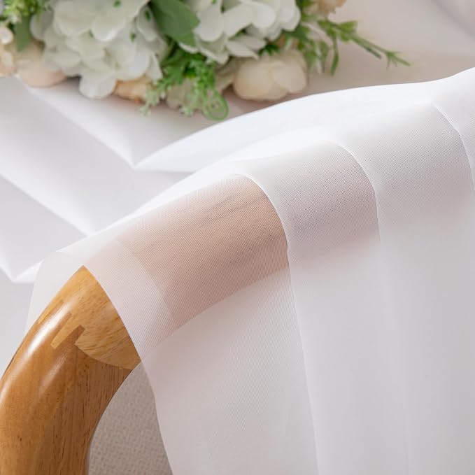 Chyhomenyc White Sheer Curtains 54 Inch Long 2 Panels Set, Short Voile Rod - Image 4