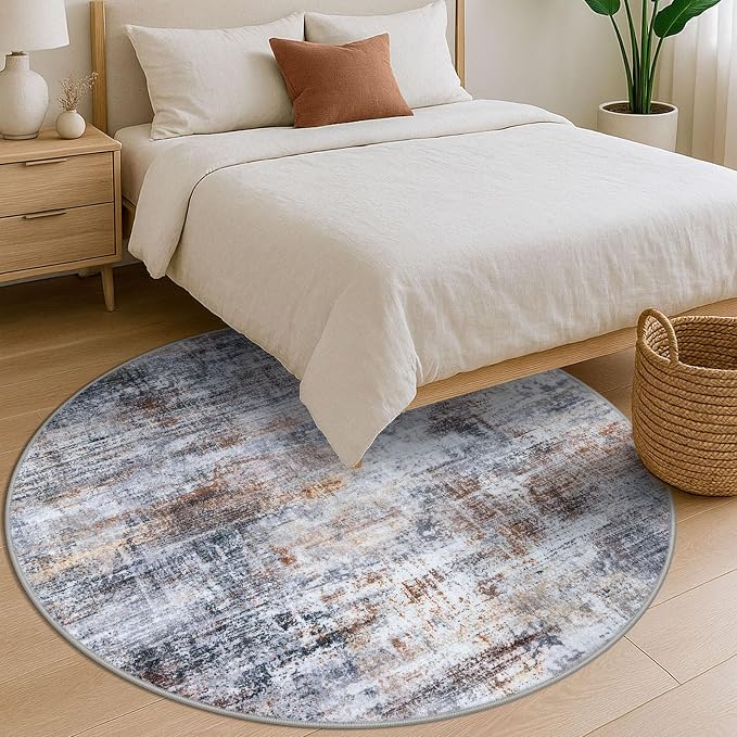 IOHOUZE Abstract Round Area Rug 6 Ft Washable Circle Rugs Large Round Rug Non - Image 8