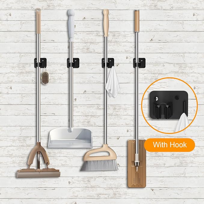 4 Pack Stainless Steel Broom Holder Wall Mount - Image 5
