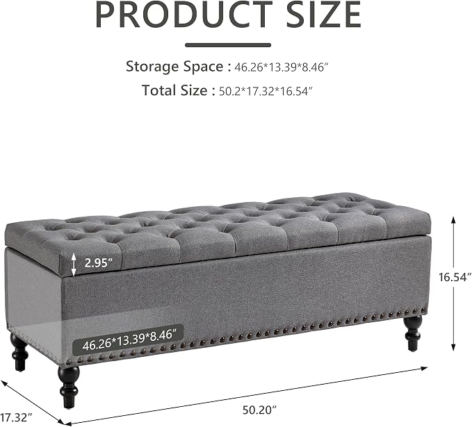 Storage Ottoman 50.2 Inches Upholstered Fabric Storage Ottoman Bench，Button - Image 2