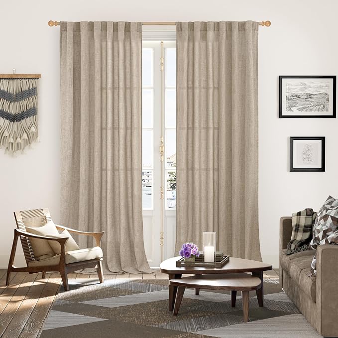 YoungsTex Dark Oatmeal Linen Curtains 102 Inch Length - Image 2