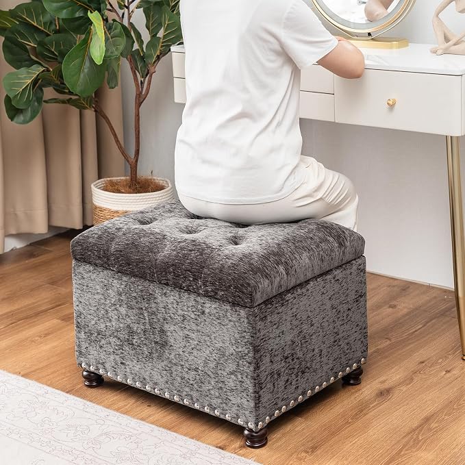 Joveco Storage Ottoman Bench, Rectangle 24" Velvet Foot Rest Stool Square - Image 4