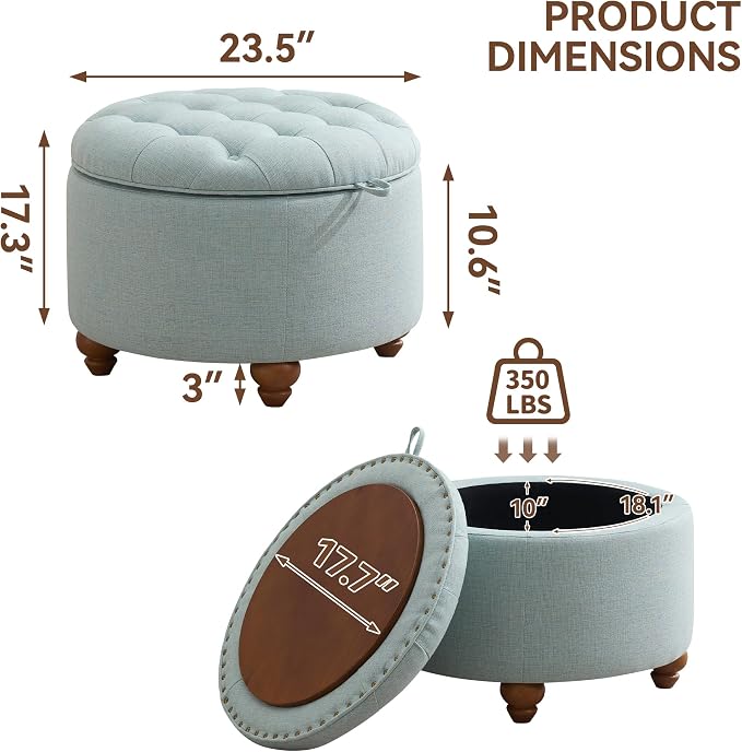 24Inch Round Storage Ottoman - Image 2