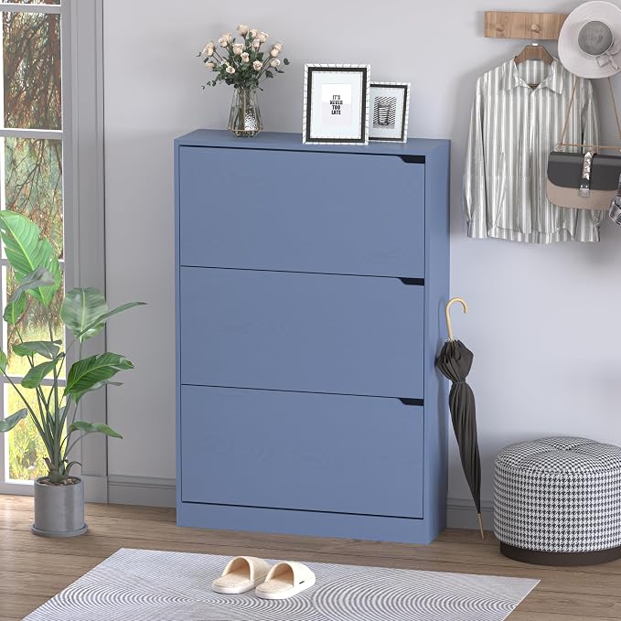 Shoe Cabinet with 3 Flip Drawers, Hidden Wood Shoe Cabinet, Freestanding Shoe - Image 3