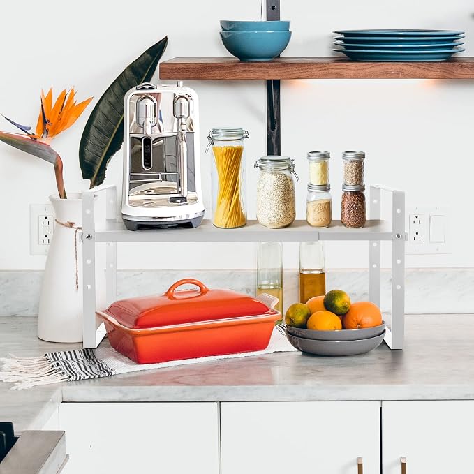 Expandable Cabinet Shelf Organizer Rack, Stackable Kitchen Counter Storage - Image 2