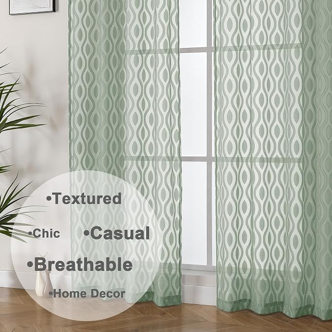 Aiyufeng Sheer Green Curtains 84 Inches Long 2 Panels, Modern Airy Light - Image 8