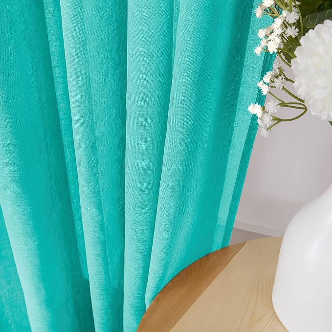 Tollpiz Short Sheer Curtains Linen Textured Living Room Curtain Sheers Light - Image 3