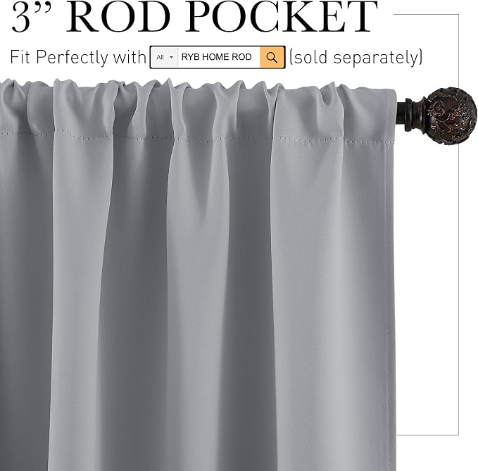 RYB HOME Blackout Curtains Grey - Image 2