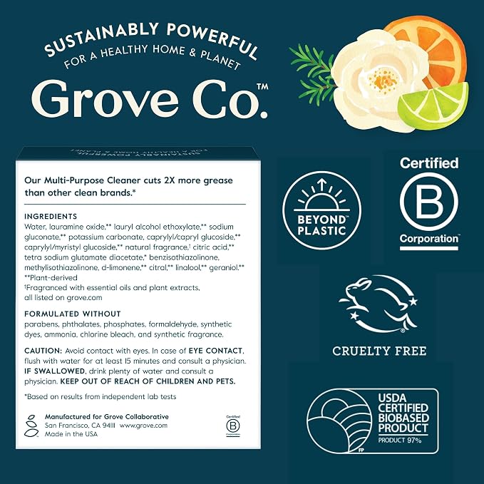 Grove Co. Multi Purpose Cleaner, Refill Concentrate + Glass Spray Bottle - Image 7