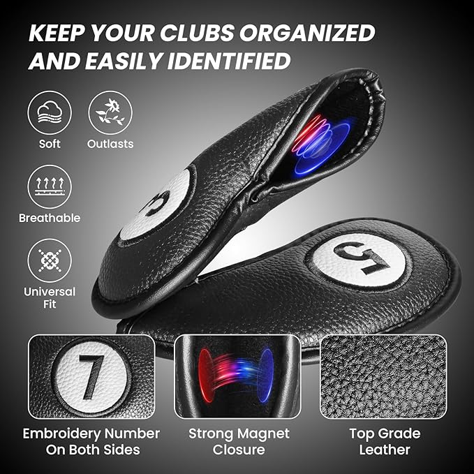 FINGER TEN Golf Club Covers for Irons Magnetic Value 11 Pack, Synthetic Leather - Image 3