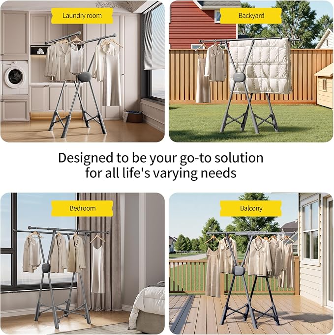 BIREN Clothes Drying Rack Heavy Duty Clothing Racks Extending Laundry Rack Two - Image 7