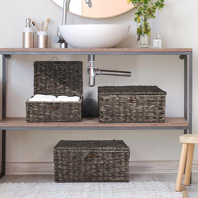 Wicker Storage Baskets with Lids and Handles, Hand Woven Rattan Storage Bins Box - Image 8