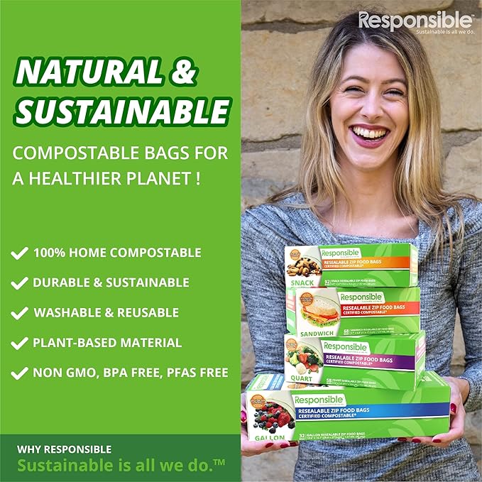 Certified Compostable Large GALLON Resealable Zip Bag, Extra Strength Food Bags - Image 5