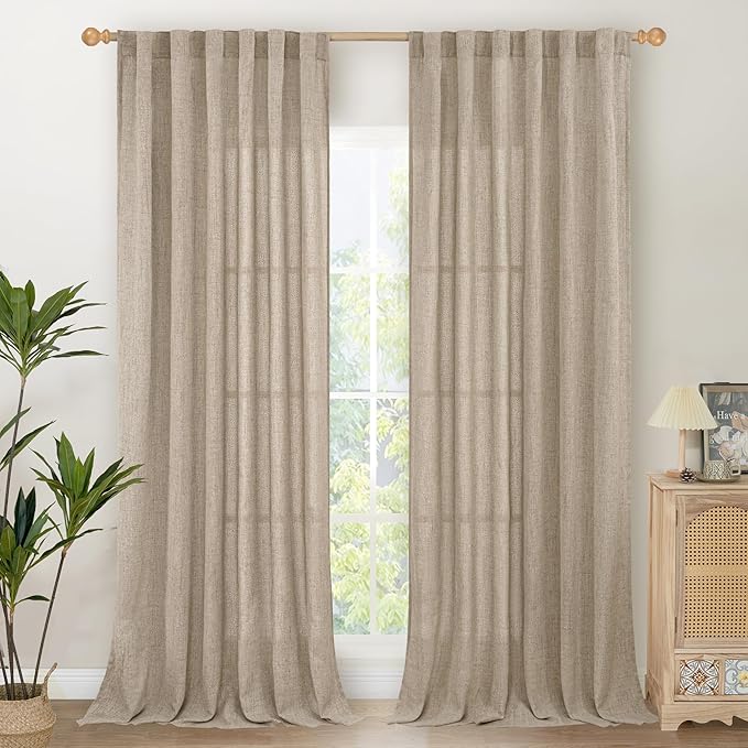 YoungsTex Linen Semi Sheer Curtains 95 Inches Long 2 Panels by YoungsTex