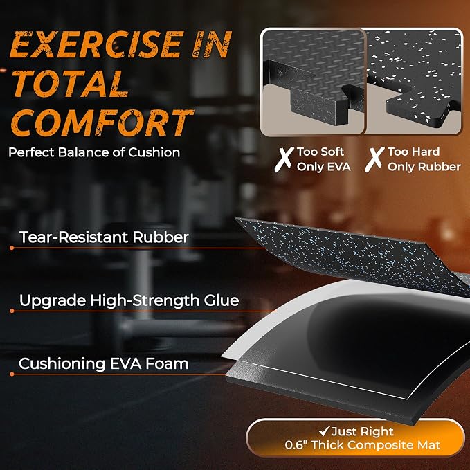 PRAISUN 0.6" Thicker Gym Mat, 6 Tiles 24 Sq Ft Workout Mats, Interlocking Foam - Image 3