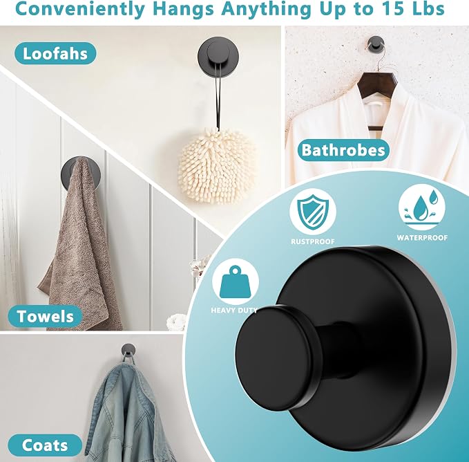 Suction Cup Hooks for Shower, Removable No Drill Towel Hooks, Upgraded 15 lbs - Image 8