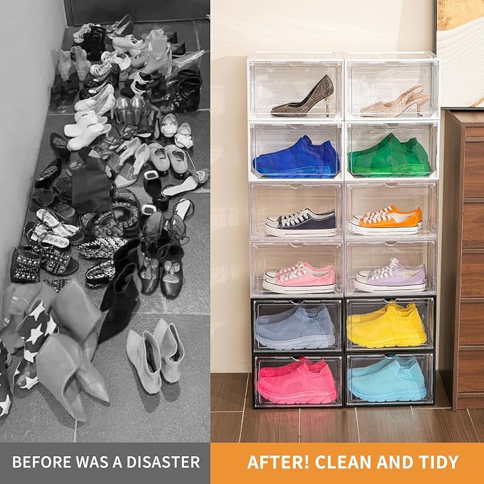 12 Pack Clear Shoe Boxes Stackable, Large Shoe Storage Organizer - Image 6