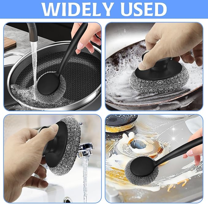 Scrubber with Handle Comes with Three Replacement Balls Steel Wool, Short - Image 7