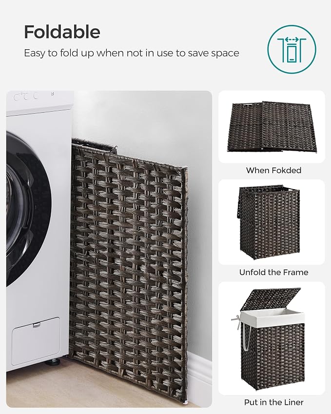 SONGMICS Laundry Hamper with Lid, 23.8 Gallon Synthetic Rattan Clothes Laundry - Image 8