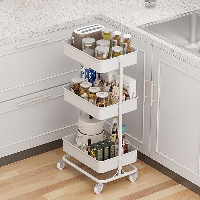 3 Tier Modern Metal Rolling Tool Cart - Image 3