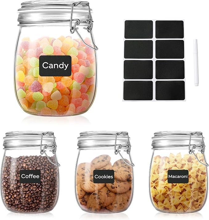 Glass Food Storage Jars with Airtight Lids 25 oz Round 4 Pack Kitchen Storage by ButterMelt