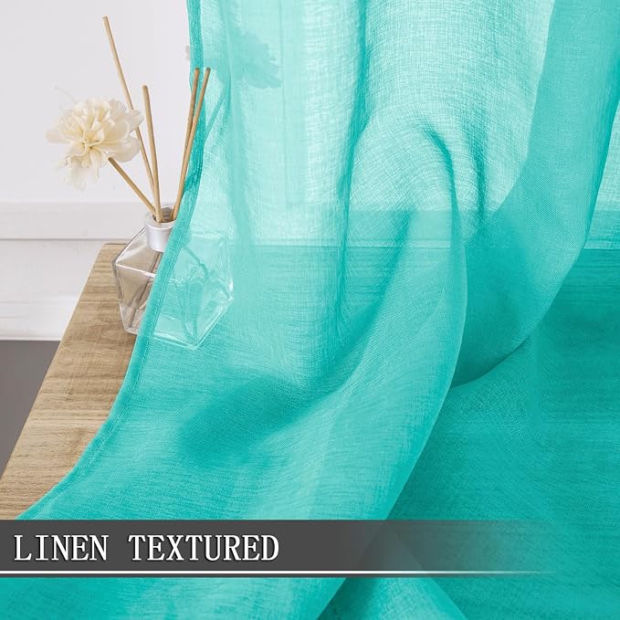 Tollpiz Short Sheer Curtain Living Room Linen Textured Curtains Sheer Light - Image 2