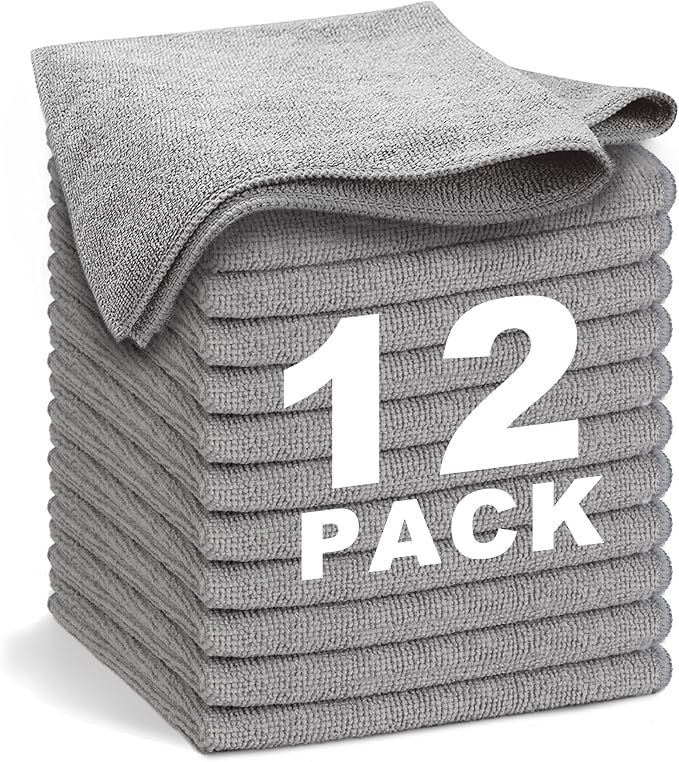 Gray Microfiber Cleaning Cloth 13"x13", Ultra Soft Absorbent Microfiber by WEAWE