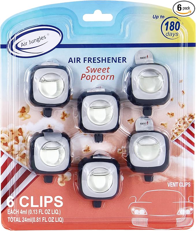 Air Jungles Sweet Popcorn Scent Car Air Freshener Clip, 6 Vent Clips, 4ml Each by AirJungles