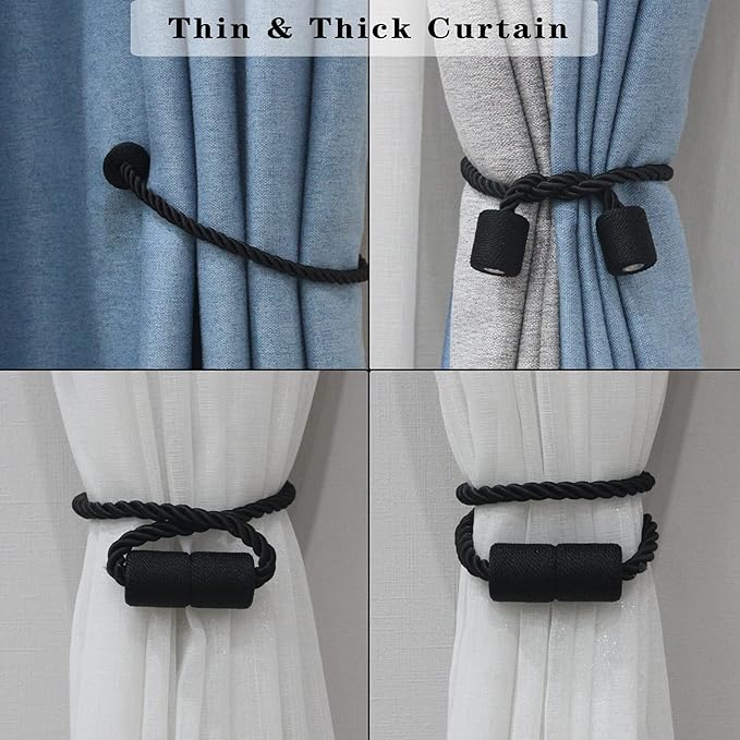 2 Pack Black Strong Magnetic Curtain Tiebacks Outdoor Elegant Decorative Tie - Image 5