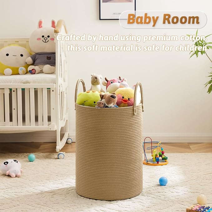 Laundry Basket, Woven Cotton Rope Laundry Hamper, 80L - Image 4